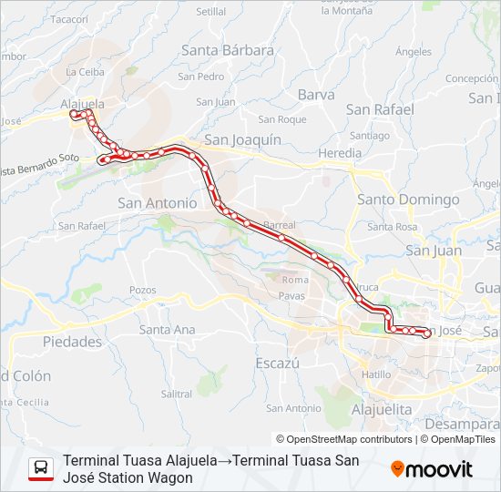 Mapa de SAN JOSÉ - ALAJUELA COLECTIVO de autobús