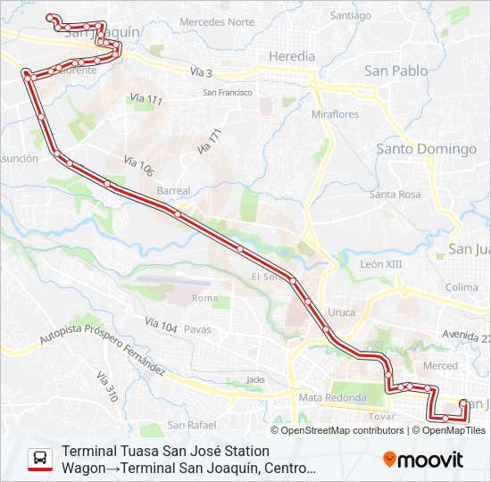 Mapa de SAN JOSÉ - SAN JOAQUIN DE FLORES de autobús