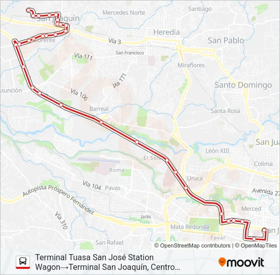 SAN JOSÉ - SAN JOAQUIN DE FLORES Bus Line Map