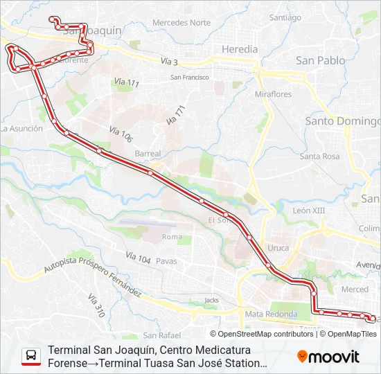 SAN JOSÉ - SAN JOAQUIN DE FLORES Bus Line Map