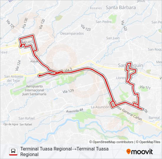 Mapa de ALAJUELA - LA AURORA - SAN JOAQUÍN DE FLORES de autobús