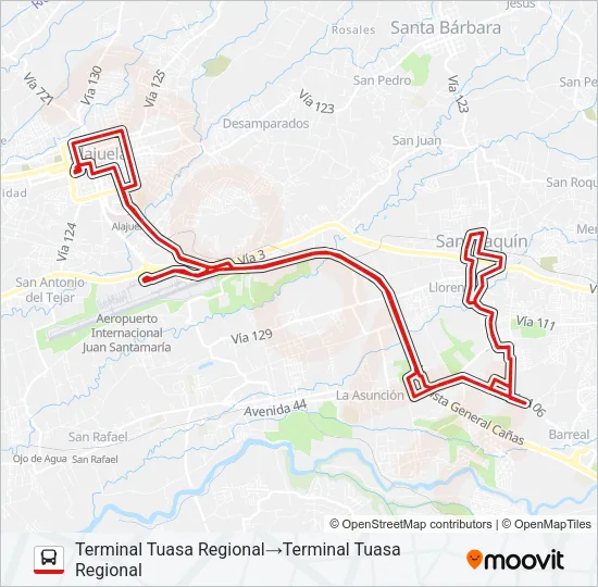 ALAJUELA - LA AURORA - SAN JOAQUÍN DE FLORES Bus Line Map