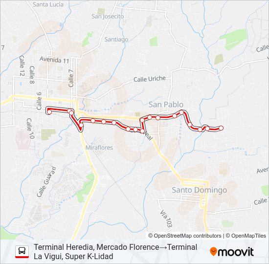 Mapa de HEREDIA - LA VIGUI de autobús