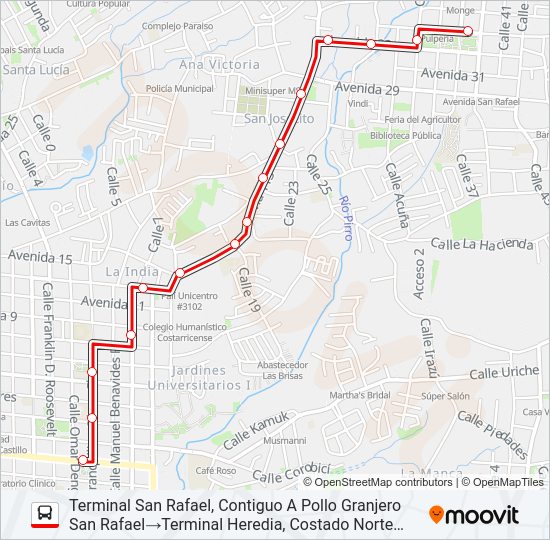Mapa de HEREDIA - SAN RAFAEL de autobús