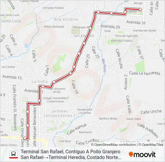 HEREDIA - SAN RAFAEL Bus Line Map