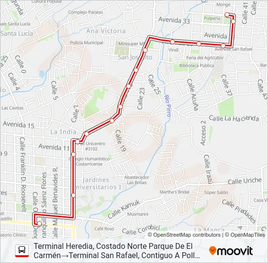 HEREDIA - SAN RAFAEL Bus Line Map