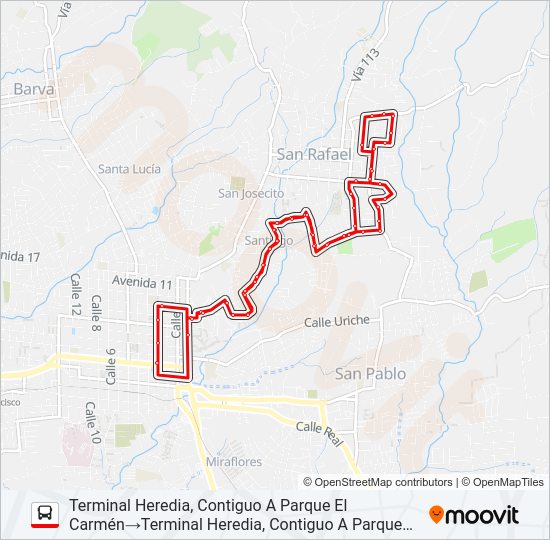 Mapa de HEREDIA - LA SUIZA - SAN RAFAEL de autobús