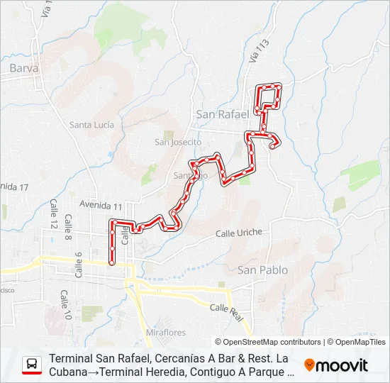 HEREDIA - LA SUIZA - SAN RAFAEL Bus Line Map