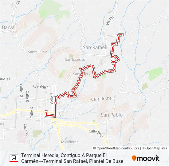 HEREDIA - LA SUIZA - SAN RAFAEL Bus Line Map