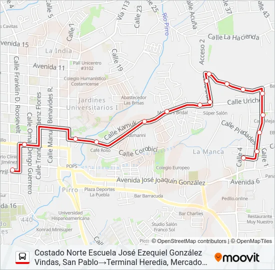 HEREDIA - EL MARINO - VILLA QUINTANA Bus Line Map
