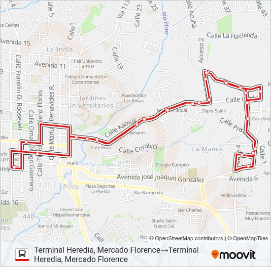 Mapa de HEREDIA - EL MARINO - VILLA QUINTANA de autobús