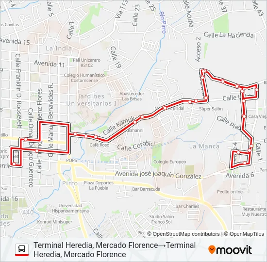 HEREDIA - EL MARINO - VILLA QUINTANA Bus Line Map