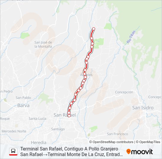 Mapa de HEREDIA - MONTE DE LA CRUZ POR SAN RAFAEL de autobús