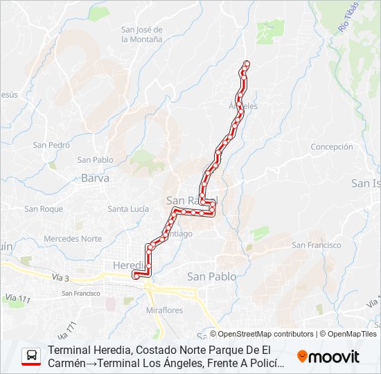 HEREDIA - MONTE DE LA CRUZ POR SAN RAFAEL bus Line Map