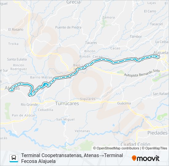 ALAJUELA - ATENAS Bus Line Map