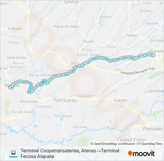 ALAJUELA - ATENAS Bus Line Map