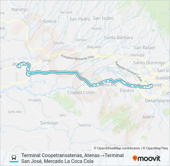 SAN JOSÉ - ATENAS POR RUTA 27 Bus Line Map