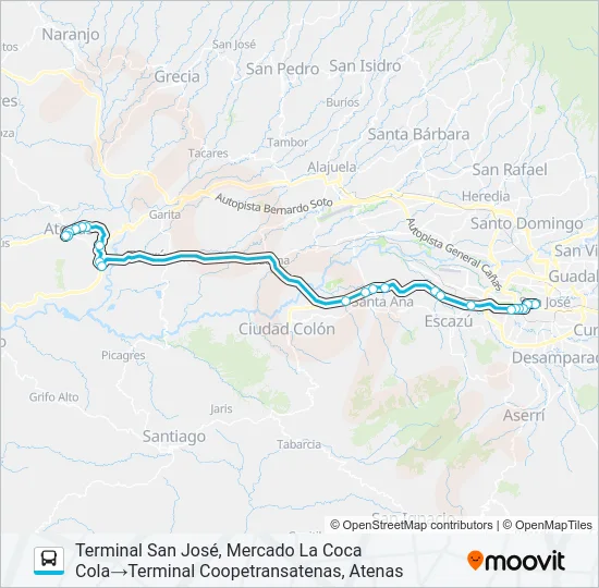 SAN JOSÉ - ATENAS POR RUTA 27 Bus Line Map