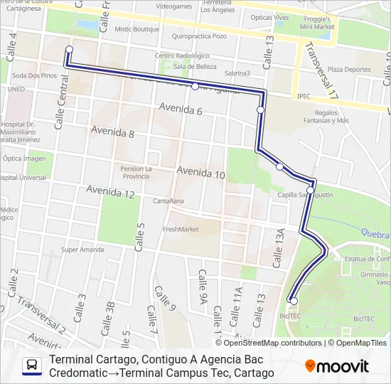 CARTAGO - CAMPUS TECNOLÓGICO DE COSTA RICA (ESTUDIANTES) Bus Line Map