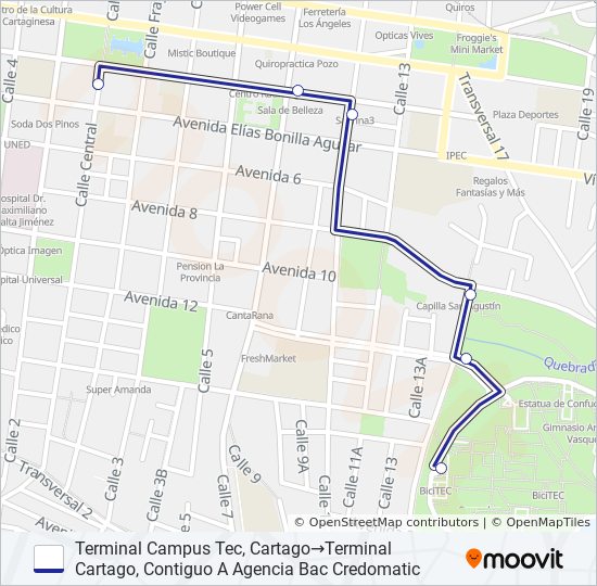 CARTAGO - CAMPUS TECNOLÓGICO DE COSTA RICA (ESTUDIANTES) bus Line Map