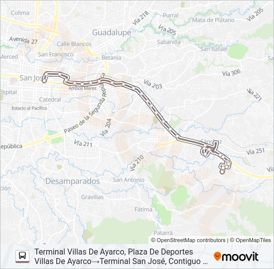 Mapa de SAN JOSÉ - VILLAS DE AYARCO de autobús