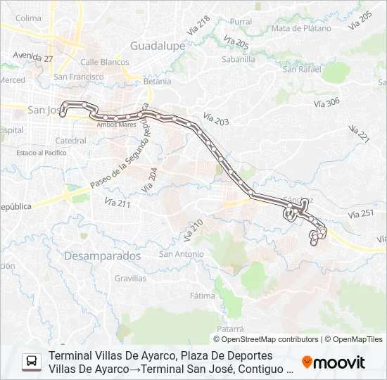 SAN JOSÉ - VILLAS DE AYARCO Bus Line Map