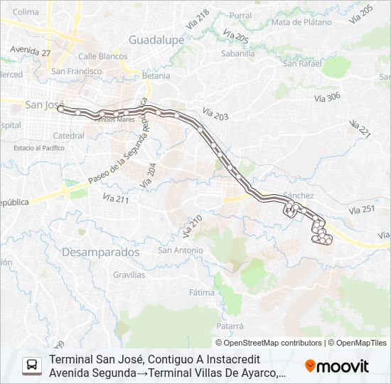 Mapa de SAN JOSÉ - VILLAS DE AYARCO de autobús