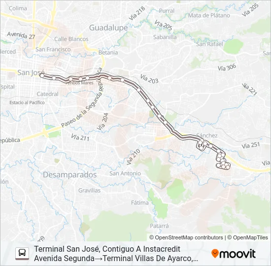 SAN JOSÉ - VILLAS DE AYARCO Bus Line Map