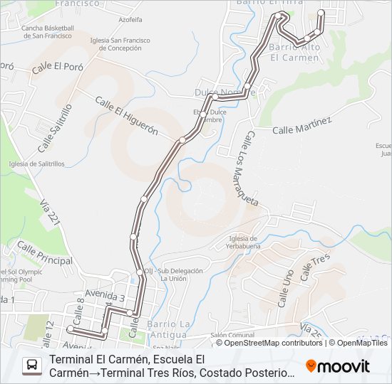 Mapa de TRES RÍOS - BARRIO EL CARMÉN de autobús