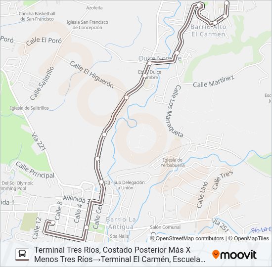 Mapa de TRES RÍOS - BARRIO EL CARMÉN de autobús