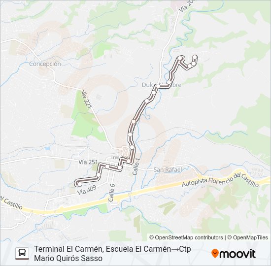 Mapa de TRES RÍOS - BARRIO EL CARMÉN de autobús