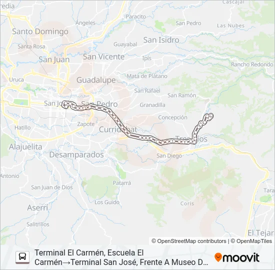 SAN JOSÉ - TRES RÍOS - EL CARMÉN Bus Line Map