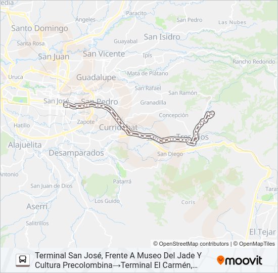 Mapa de SAN JOSÉ - TRES RÍOS - EL CARMÉN de autobús