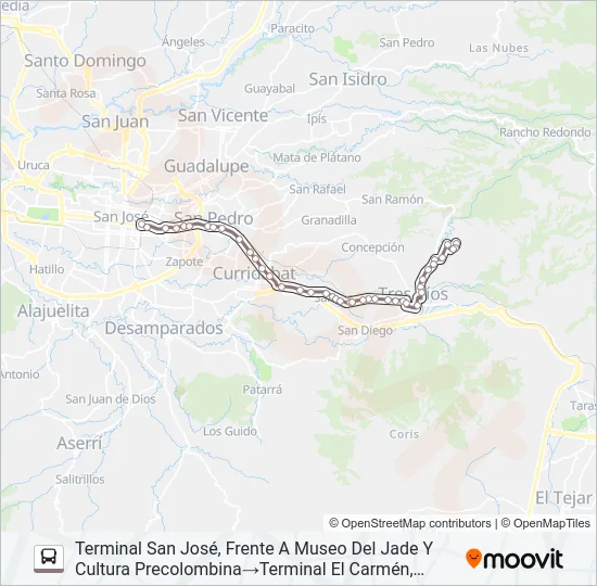 SAN JOSÉ - TRES RÍOS - EL CARMÉN Bus Line Map