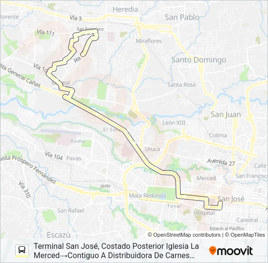 SAN JOSE - LA LILIANA Bus Line Map