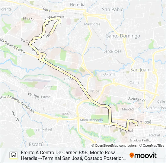 SAN JOSE - LA LILIANA Bus Line Map