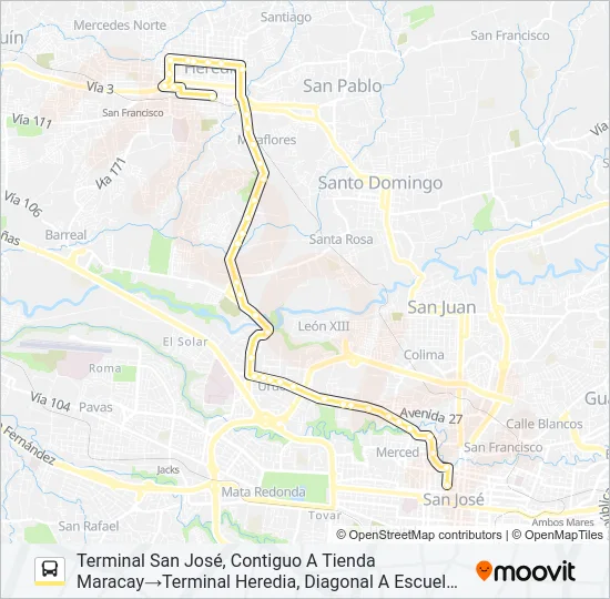 SAN JOSÉ - HEREDIA POR LA URUCA Bus Line Map