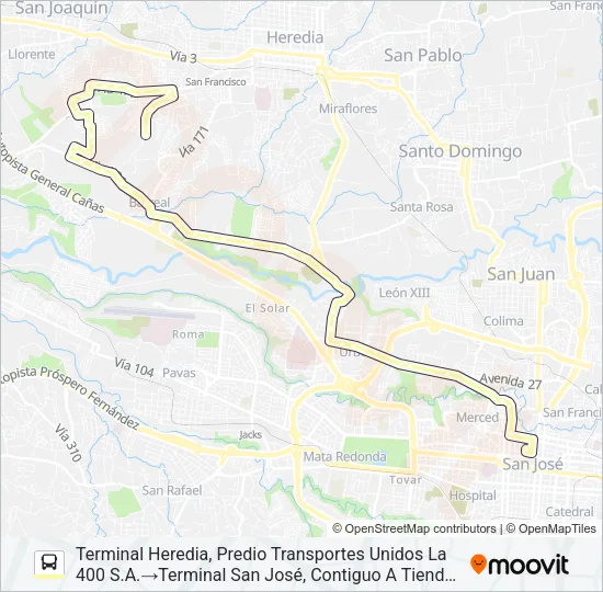 SAN JOSE - LA AURORA POR LA URUCA Bus Line Map