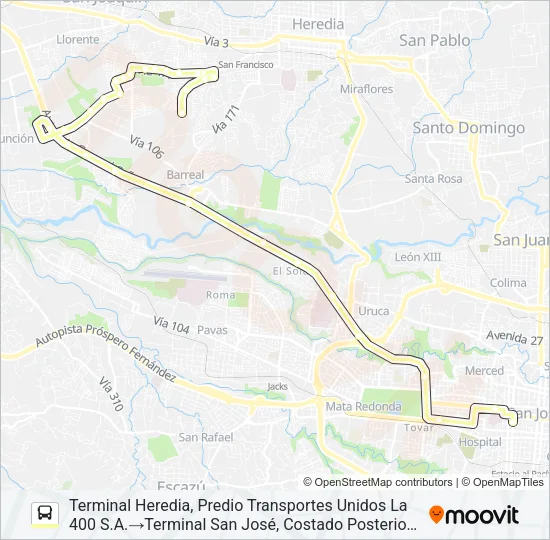 SAN JOSÉ - LA AURORA POR LA PISTA Bus Line Map