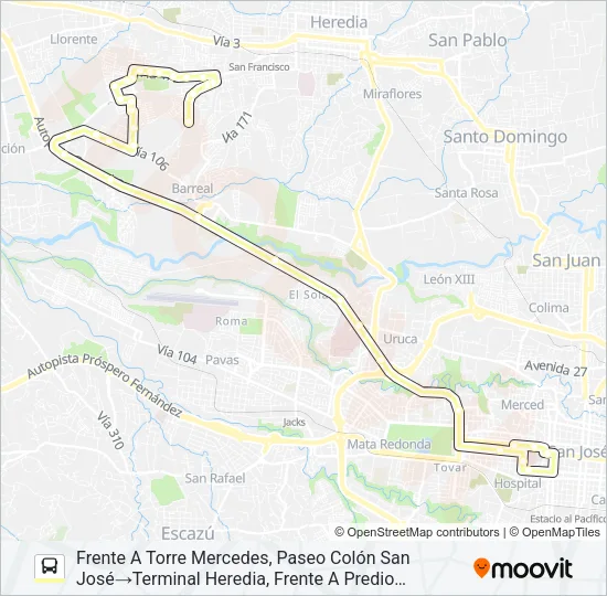 SAN JOSÉ - LA AURORA POR LA PISTA Bus Line Map