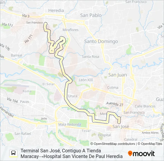 SAN JOSÉ - LA MILPA - GUARARÍ POR PISTA Bus Line Map