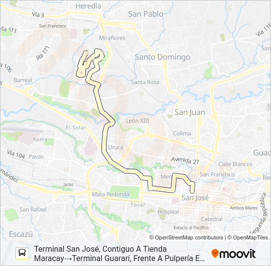 Mapa de SAN JOSÉ - LA MILPA - GUARARÍ POR PISTA de autobús