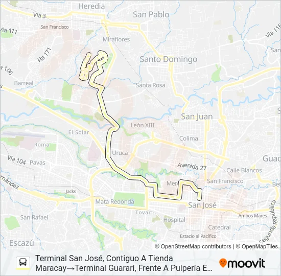 SAN JOSÉ - LA MILPA - GUARARÍ POR PISTA Bus Line Map