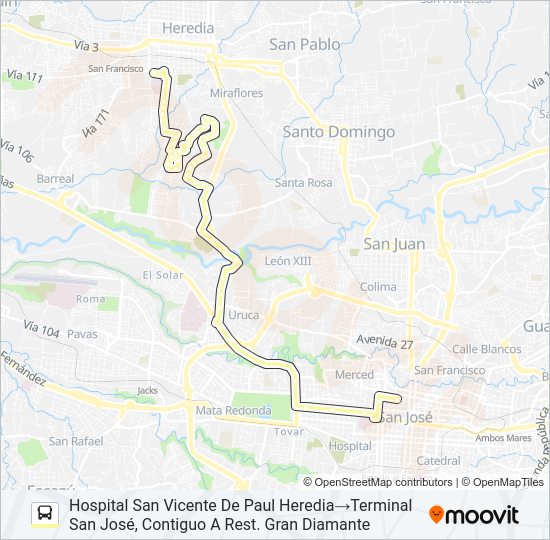 Mapa de SAN JOSÉ - LA MILPA - GUARARÍ POR PISTA de autobús