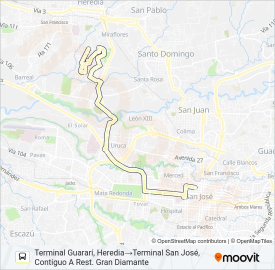 Mapa de SAN JOSÉ - LA MILPA - GUARARÍ POR PISTA de autobús