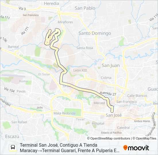 SAN JOSÉ - LA MILPA - GUARARÍ POR LA URUCA Bus Line Map