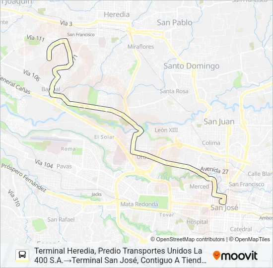 SAN JOSÉ - URB. SANTA CECILIA POR LA URUCA Bus Line Map