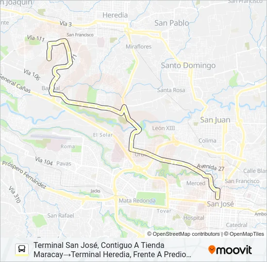SAN JOSÉ - URB. SANTA CECILIA POR LA URUCA Bus Line Map