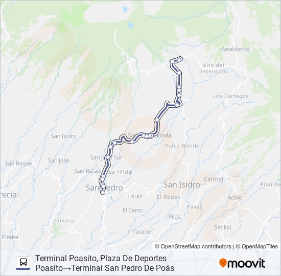 SAN PEDRO DE POÁS - POASITO bus Line Map