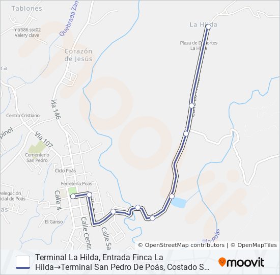 SAN PEDRO DE POÁS - LA HILDA bus Line Map